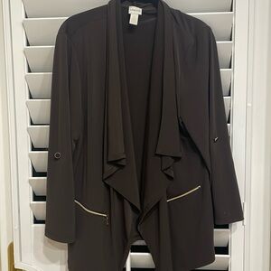 Chico’s Brown Jacket 3/4 or short sleeves, Chicos size 2 the same as 12/14.